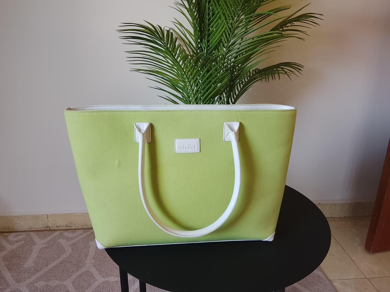 White x Lime | Leather Canvas Bag  (Zero Waste 🌿)