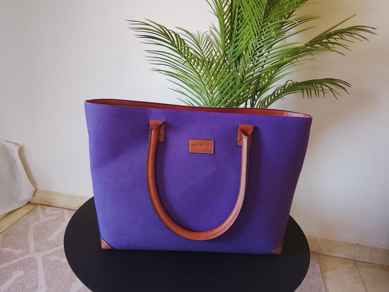Camel x Purple | Leather Canvas Bag  (Zero Waste 🌿)